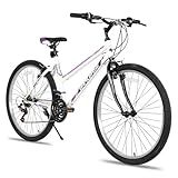 HILAND Bamcbase Womens Mountain Bike, 24 26 Inch 21 Speeds Hybrid Commuter Bicycle for Adults, Sport Hardtail Trail MTB White