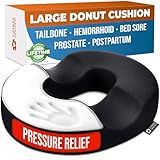 5 STARS UNITED Donut Pillow for Tailbone Pain & Hemorrhoids – Large Memory Foam Seat Cushion for Bed Sore-Prone Areas & Pressure Relief – Prostate, Postpartum & Pregnancy Support, Black Mesh Cover