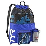 TYR Big Mesh Mummy Backpack for Swim, Gym and Workout Gear, Royal Blue, 40-Liter Capacity