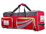 TABAKH SS TON Professional Cricket Wheelie Kit Bag - Duffle w/Wheels, Multiple Compartments, Grey & Red - Lightweight, Durable, and Easy to Carry