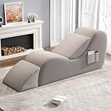 Yoga Chairs for Adults, Ergonomic Chaise Lounge Chair Indoor with Side Pocket, Lumbar Pillow, Ottoman, Perfect for Stretching, Relaxation, Exercise, Used in Bedroom, Living Room, Grey
