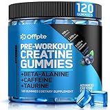 OFFPTE Pre Workout Gummies for Men & Women,Cheweable|Sugar-Free|PreWorkout Energy with Creatine Monohydrate, Beta-Alanine,Taurine for Strength & Endurance,120 Gummies, Blueberry Flavor