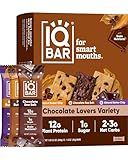 IQBAR Brain and Body Plant Protein Bars - Chocolate Lovers Variety - 12-Count - Keto, Vegan, Low Carb, High Fiber, Gluten Free, Dairy Free, Low Sugar Snack with Nutrients for Focus, Energy, Meal Replacement