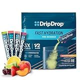 DripDrop Hydration Packets - Sunburst Variety Pack - Single Serve Electrolytes Powder Drink Mix - Lemon Lime, Strawberry, Peach, Black Cherry - Non-GMO, Gluten Free, Vegan - 32 Sticks