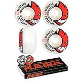 Spitfire 52mm Wheels Bighead White/Red Skateboard Wheels - 99a with Bones Bearings - 8mm Bones Reds Precision Skate Rated Skateboard Bearings (8) Pack - Bundle of 2 Items