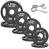 Fitvids Olympic Cast Iron 2-Inch Weight Plate for Strength Training & Weightlifting, Multiple Weights Available, 45LB Set With Safety Clips