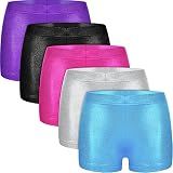 5 Pack Gymnastics Shorts for Girls, Metallic Ballet Dance Shorts | Sparkly Athletic Wear Dance Practice, 5 Metallic Colors Set Ballet Training, Stretchy Gym Bottoms Kids for 6-9 Year
