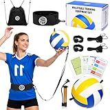 HLXDV Volleyball Training Equipment Aid with Custom Training Ball &15 Drill Cards – Indoor/Outdoor Solo Trainer Kit for Serve, Spike, Set & Pass – Volleyball Gift for Girls, Teens & Beginners (8 Pcs)