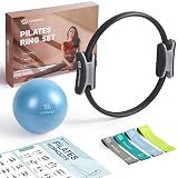 LIONSCOOL Pilates Ring Set 14" Magic Circle, 9" Mini Ball, Resistance Bands