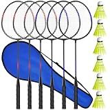 KH Badminton Rackets Set of 6,Beach Lawn Backyard Game Outdoor Sports,6 Racquets,6 Shuttlecocks & a Carry Bag Included