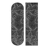Topographic Map Black Grip Tape With White Lines Contour Geographic Skateboard 33x9 Inch Non-Slip Sandpaper for Longboard Roller Board Stair Treads
