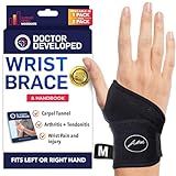 Doctor Developed Wrist Brace, Wrist Wraps for Carpal Tunnel Arthritis, Tendonitis, Hand Support, Ideal for Fitness, Weightlifting - Handbook Included (Wrist Brace 1 Pack)