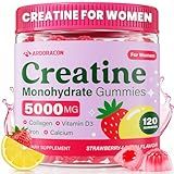 Creatine for Women, Creatine Monohydrate Gummies with Collagen, Vitamin D3 & Calcium for Muscles, Booty & Energy, Flavored Sugar Free Creatine Gummies Post & Pre Workout Supplements for Women, 120 Ct