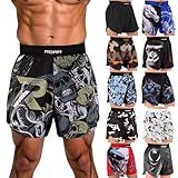 ROAR-INT BJJ Shorts Grappling Kickboxing Muay Thai Boxing Shorts MMA Fight Shorts for Men (US, Alpha, X-Large, Regular, Regular, Dead-Skull)