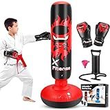 Fitense Kids Punching Bag, 63 Inch Inflatable Punching Bag with Manual Air Pump & Boxing Gloves, Kids Boxing Bag for Boys Girls Age 6-12, Red Ninja Boxing Set Christmas Birthday Gift Toy for Karate
