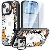 TEAM LUXURY for iPhone 15 Case Compatible with MagSafe, Cute Printed Magnetic Kickstand Phone Case with Tempered Glass Screen Protector, Slim Shockproof Protective Cover