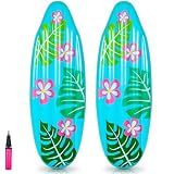 Foilswirl 2 Pcs Inflatable Surf Board 60 Inch Inflatable Pool Floats Luau Hawaiian Beach Pool Party Decorations Tropical Flower Blow up Surfboard Float for Surf Hawaiian Summer Sea Party Toy