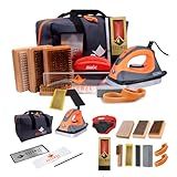 RaceWax Elite Ski and Snowboard Tuning and Waxing Kit - Complete with Waxing Iron, Angled Edge Tuner, Universal Temperature Wax, Edge Tools, Base Repair Tools, and Cordura Travel Bag - (PC-7909)