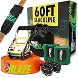 Complete Ninja Slackline Kit - 60ft Slack Line for Backyard for Kids & Adults - Wider Tree Protectors Slackline Kit for Ninja Warrior Obstacle Course for Kids Outdoor Playset (Essential Kit - Orange)