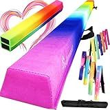 PreGymnastic 6FT/8FT/9.5FT Folding Balance Beam for Kids Ages 3-12, Foldable Gymnastics Floor Beam-Extra Firm Suede Cover with Carrying Bag for Home-Gym Equipment for Toddler Teenager