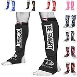 Kids Shin Instep Pads MMA Leg Foot Guards Muay Thai Kick Boxing Guard Protector (Black, XXS (9 to 13 Years))