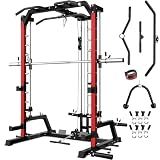 JELENS SR01 Smith Machine, 2000LBS Multi-Function Power Cage with LAT Pulldown System, All-in-One Home Gym Squat Rack with Smith Bar and Training Attachments for Full Body Workouts