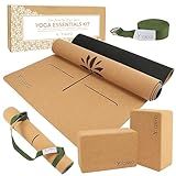 Y O Gayo Premium Cork All-in-One Yoga Essentials Kit -Large Cork Yoga Mat 5mm and Blocks Set with Carry Strap and Alignment lines, 10ft Stretch Strap, Your Ultimate Yoga Starter Set