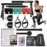Portable Pilates Bar Kit, Resistance Band Set with Handles. Versatile Home Gym That Supports Full-Body Workouts - with Fitness Posters and Videos