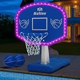 LED Pool Basketball Hoop Poolside, Super Bright Large Solar Powered Basketball Hoop for Pool, Swimming Pool Basketball Game Toys with Lengthen Sturdy Base for Kids Adults, Includes 2 Balls and Pump