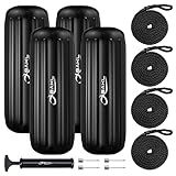 OBAKL Boat Fenders 4 Pack 10 x 28 Inches Ribbed Center Hole Boat Fenders Bumpers for Docking, Comes with Ropes and Pump to Inflate(Black)