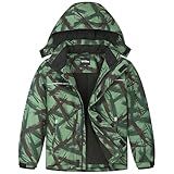 Vrilibo Boys Waterproof Ski Jacket Winter Warm Thick Snow Coat Fleece Lined Kids Outdoor Hooded Snowboard Jacket (US, Numeric, 12, 14, Army Green)