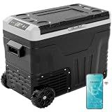 EUHOMY 52QT 12 Volt Refrigerator, -4℉~ 68℉ Portable Freezer, for Car | No Ice Needed, 12V&100-240V,Wheels&Basket Fast Cooling, ECO/MAX Modes, 3-Level Battery Protection, Home&Outdoor Use,Low Noise