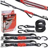 TorkStrap 14' x 1'' Self Tensioning Tie Down Straps [Patented] - Automatically Adapt to Load Shifts - 1,500LB Break Strength - Pull Alternative to Ratchet Straps - Integrated Soft Loops & Hooks (2-PK)