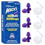 Mack's AquaBlock Swimming Earplugs, 3 Pair - Comfortable, Waterproof, Reusable Silicone Ear Plugs for Swimming, Snorkeling, Showering, Surfing and Bathing (Purple)