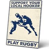 Homely Accents Rugby Humor Metal Signs Vintage, Support Your Local Hooker Play Rugby, for Man Cave, Home, and Club Decor, Wall Art Poster Tin Signs for Men 8x12 Inches