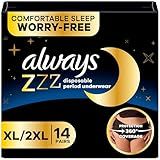 Always ZZZ Overnight Disposable Period Underwear for Women Extra Large/2LX, 360° Coverage for Worry-Free Nights, 14 Count (2 Packs of 7)