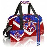 Cheer Duffel Bag with Makeup Bag & Bow Keychain, Cheerleading Dance Gymnastics Travel Sport Bag (Royal blue&Red)