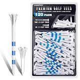 CHAMPKEY Advanced 5-Prong Plastic Golf Tees 120 or 100 Pack - 50% Ball Contact Surface Optimization with Longer Distance Performance Golf Tees Plastic(White-Assorted Pack,3-1/4"(120 Assorted Pack))