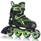 2PM SPORTS Torinx Green Boys Adjustable Inline Skates, Fun Beginner Roller Skates for Kids, Youth, Girls, Men and Women (Green, Large - Youth (4-7 US))