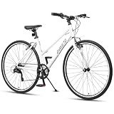 AVASTA Road Bike for Women Female Lightweight Step Through 700C Aluminum Alloy 15 Inch Frame City Commuter Comfort Lady Bicycle, 7-Speed Drivetrain, Color White