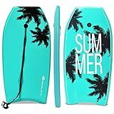 Goplus 41''/37''/33'' Lightweight Body Board for Beach, Surf Board with EPS Core, XPE Deck, HDPE Slick Bottom, Wrist Leash, Bodyboard for Kids Adults Surfing (Green Coconut Palm, 37 Inches)