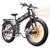 Folding Electric Bike for Adults, 3000W Peak Ebike, 48V 23Ah Removable Battery, Dual Motor 26" Fat Tire E-Bike, Up to 35MPH & 60 Miles Range, All-Terrain Electric Dirt Bike for Mountain & City Ride