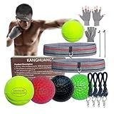 KANGHUANG reflex Balls Boxing Headband Set for MMA Boxing Reaction Training 4 Different levels Balls+2 Sweat Absorbing Headbands+4 Spare Lines+2 gloves for all people