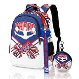 Paxiaroy Cheerleader Backpack with Ribbon Keychain & Coin Purse, Cheer Backpack For Cheerleading, Gifts for Team Women (Blue&White&Red)