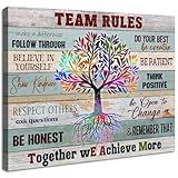 Inspirational Team Rules Wall Art for Office Decor Motivation Positive Quotes Canvas Prints Rustic Farmhouse Teamwork Artwork Framed Painting for Home Workplace 16x12inch Colleagues Coworker Gifts