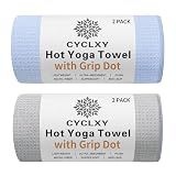 CYCLXY 2 Pack Hot Yoga Towel with Grip Dot，Stickyfiber Yoga Mat Towels Non Slip for Hot Yoga,Absorbent Microfiber Sweat Anti-Slip Cover,Bikram,Pilates,Exercise