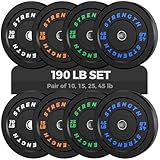 Olympic Rubber Bumper Weight Set - 2 Inch Barbell Plates for Home Gym Strength Training