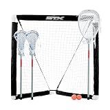 STX FiddleSTX Three Player Game Set with Two Field Player Sticks One Goalie Stick Mini Goal and Balls , White/Grey