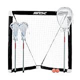 STX FiddleSTX Three Player Game Set with Two Field Player Sticks One Goalie Stick Mini Goal and Balls , White/Grey