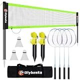 20ft Portable Outdoor Badminton Net Set for Driveway Backyard, Beach, Park with Durable Anti-Sag PE Net, Heavy Duty Steel Poles, 4 Badminton Rackets, 3 Shuttlecocks and 600D Carry Bag